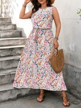 SHEIN White Multicolor Floral Sleeveless Maxi Dress